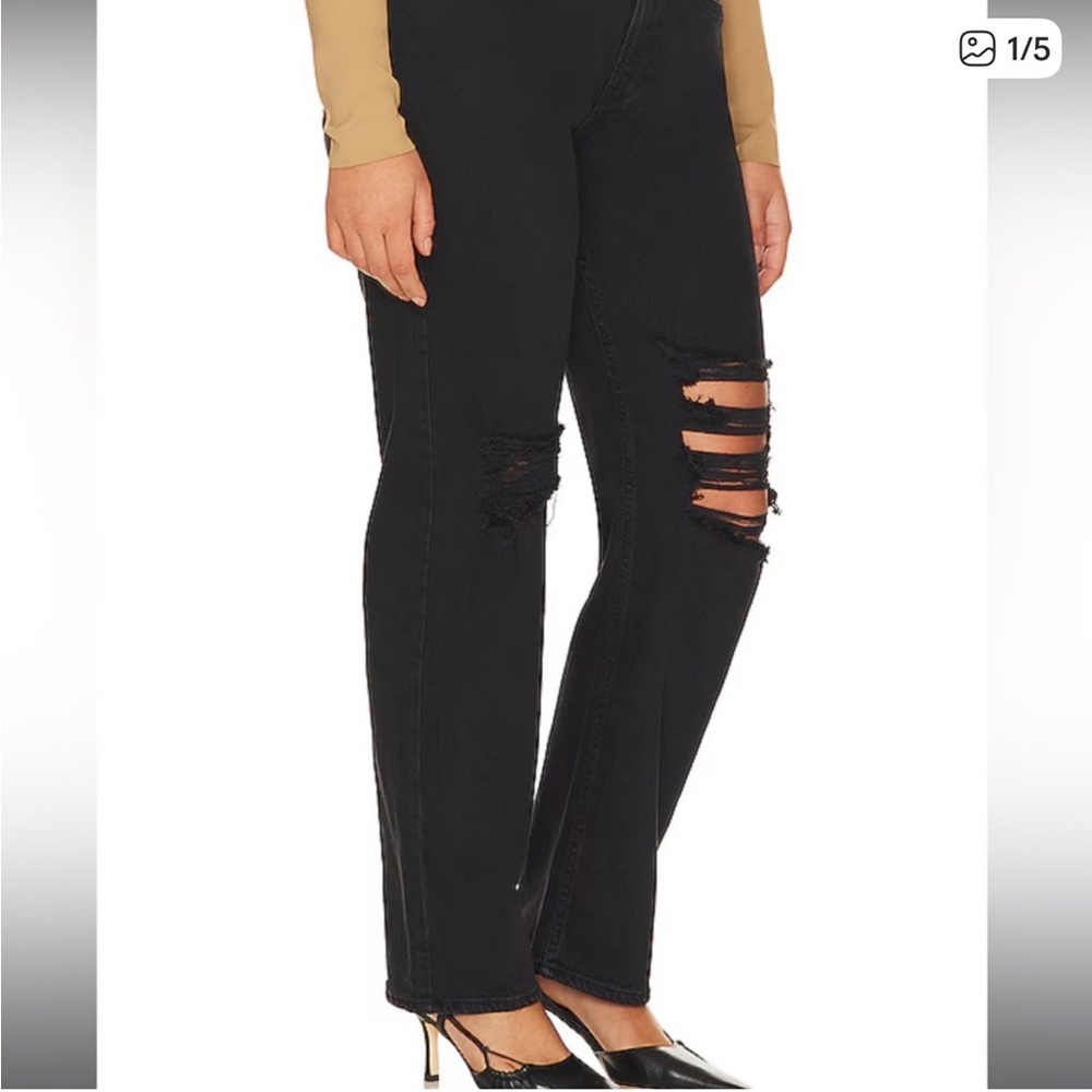 Good American Black High-Rise Distressed Jeans
